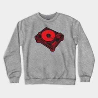 Turntable (Red Lines + Black Drop Shadow) Analog / Music Crewneck Sweatshirt